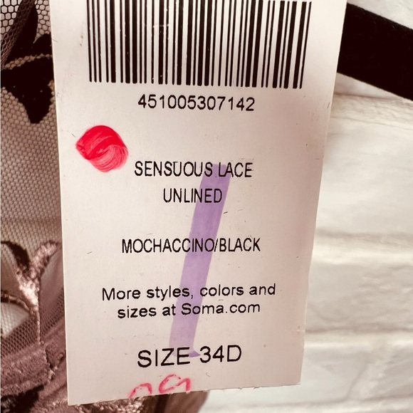 NWT Soma Sensuous Lace Unlined Ballonet Underwire Bra 34 D Mochaccino #0545 - Picture 10 of 14